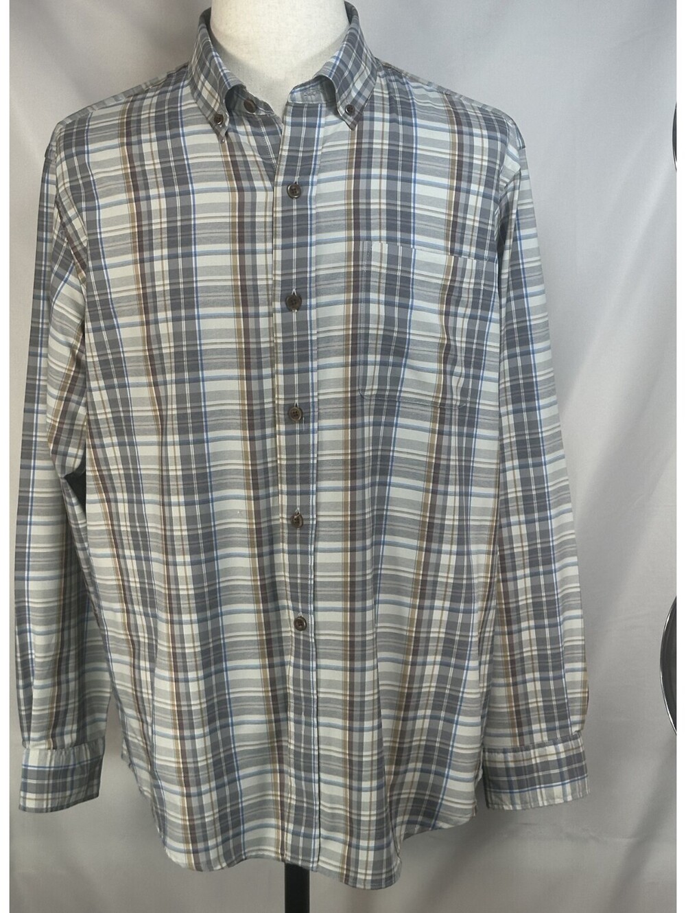 Orvis Plaid Classic Fit Oxford Button Up Blue/Gray Mens L